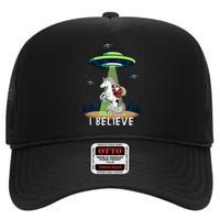 Santa Claus Riding Unicorn Alien Space Ufo Christmas Design High Crown Mesh Back Trucker Hat