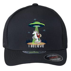 Santa Claus Riding Unicorn Alien Space Ufo Christmas Design Flexfit Unipanel Trucker Cap