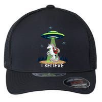 Santa Claus Riding Unicorn Alien Space Ufo Christmas Design Flexfit Unipanel Trucker Cap