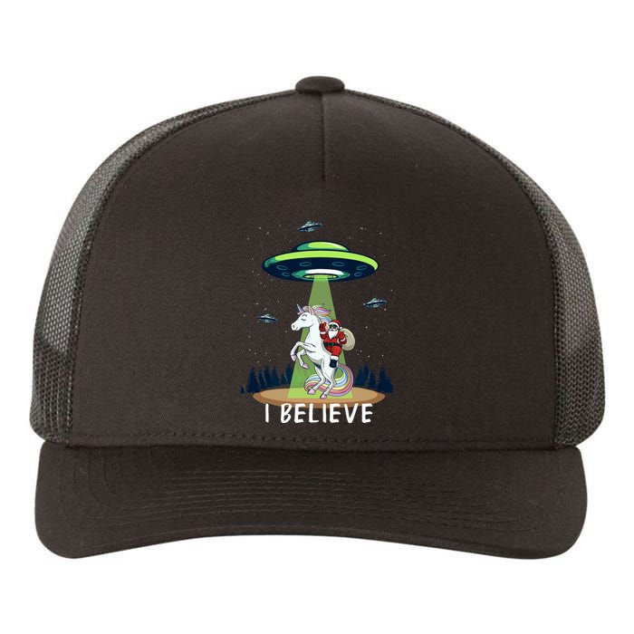 Santa Claus Riding Unicorn Alien Space Ufo Christmas Design Yupoong Adult 5-Panel Trucker Hat