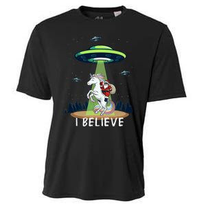 Santa Claus Riding Unicorn Alien Space Ufo Christmas Design Cooling Performance Crew T-Shirt