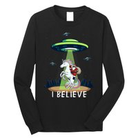 Santa Claus Riding Unicorn Alien Space Ufo Christmas Design Long Sleeve Shirt