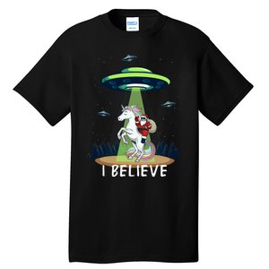 Santa Claus Riding Unicorn Alien Space Ufo Christmas Design Tall T-Shirt