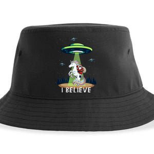 Santa Claus Riding Unicorn Alien Space Ufo Christmas Design Sustainable Bucket Hat