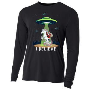 Santa Claus Riding Unicorn Alien Space Ufo Christmas Design Cooling Performance Long Sleeve Crew