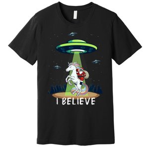 Santa Claus Riding Unicorn Alien Space Ufo Christmas Design Premium T-Shirt