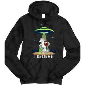 Santa Claus Riding Unicorn Alien Space Ufo Christmas Design Tie Dye Hoodie