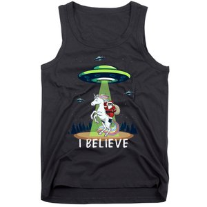 Santa Claus Riding Unicorn Alien Space Ufo Christmas Design Tank Top