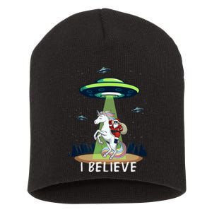 Santa Claus Riding Unicorn Alien Space Ufo Christmas Design Short Acrylic Beanie