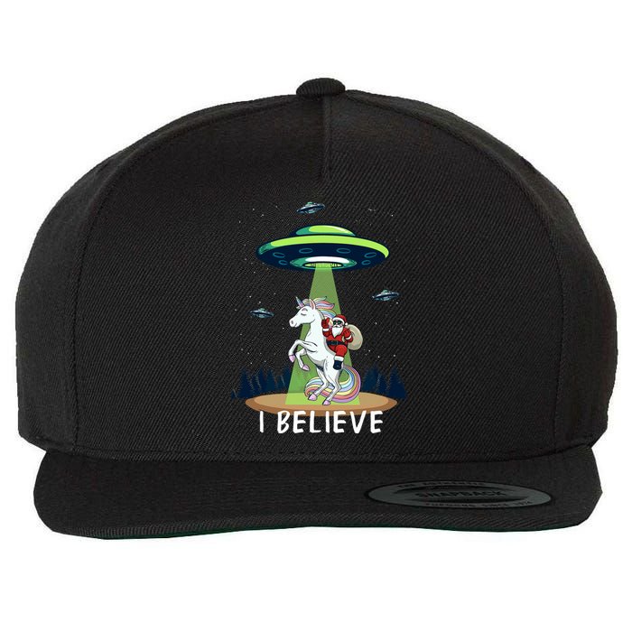 Santa Claus Riding Unicorn Alien Space Ufo Christmas Design Wool Snapback Cap