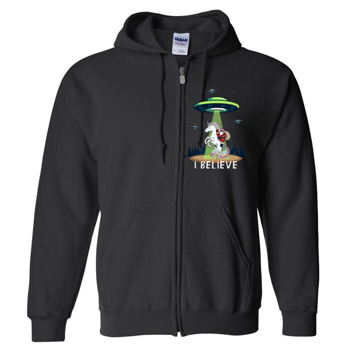 Santa Claus Riding Unicorn Alien Space Ufo Christmas Design Full Zip Hoodie