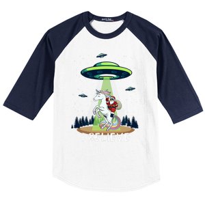 Santa Claus Riding Unicorn Alien Space Ufo Christmas Design Baseball Sleeve Shirt