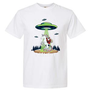 Santa Claus Riding Unicorn Alien Space Ufo Christmas Design Garment-Dyed Heavyweight T-Shirt