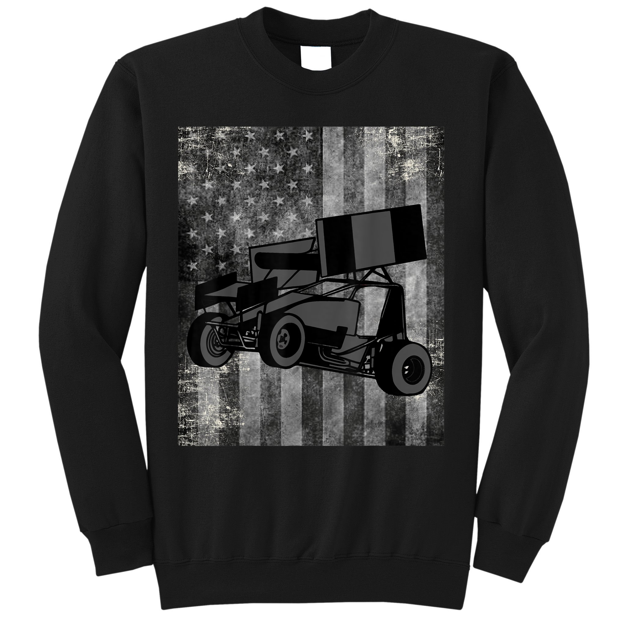 Sprint Car Racing Black Grey American Flag Dirt Track Cars Sweatshirt
