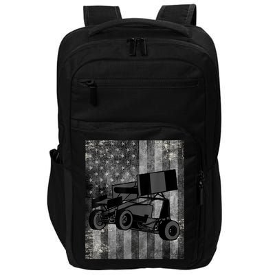 Sprint Car Racing Black Grey American Flag Dirt Track Cars Impact Tech Backpack