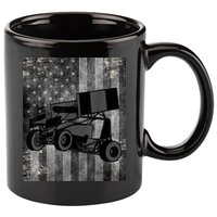 Sprint Car Racing Black Grey American Flag Dirt Track Cars 11oz C Handle Ceramic Mug