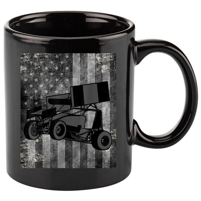 Sprint Car Racing Black Grey American Flag Dirt Track Cars 11oz C Handle Ceramic Mug