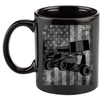 Sprint Car Racing Black Grey American Flag Dirt Track Cars 11oz C Handle Ceramic Mug