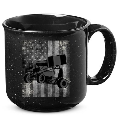 Sprint Car Racing Black Grey American Flag Dirt Track Cars 15oz Campfire Ceramic Mug