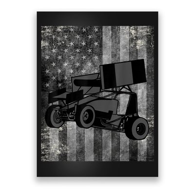 Sprint Car Racing Black Grey American Flag Dirt Track Cars Poster