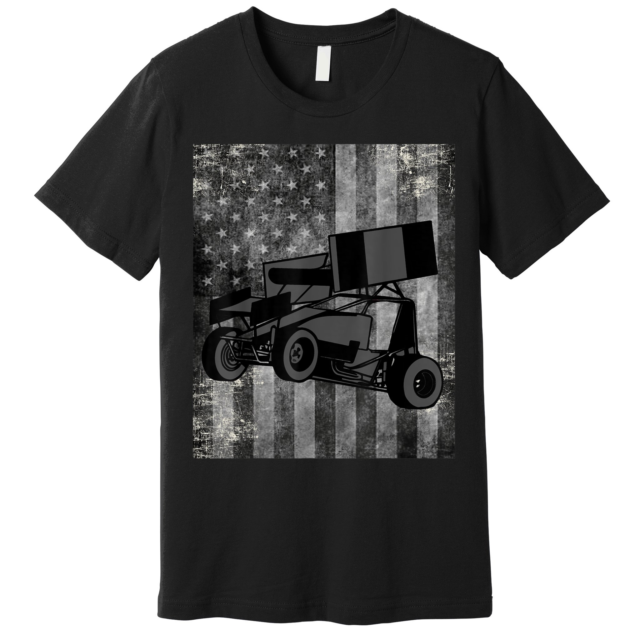 Sprint Car Racing Black Grey American Flag Dirt Track Cars Premium T-Shirt