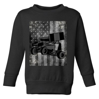 Sprint Car Racing Black Grey American Flag Dirt Track Cars Toddler Sweatshirt