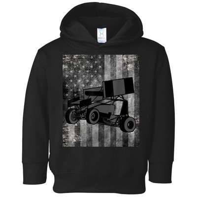Sprint Car Racing Black Grey American Flag Dirt Track Cars Toddler Hoodie