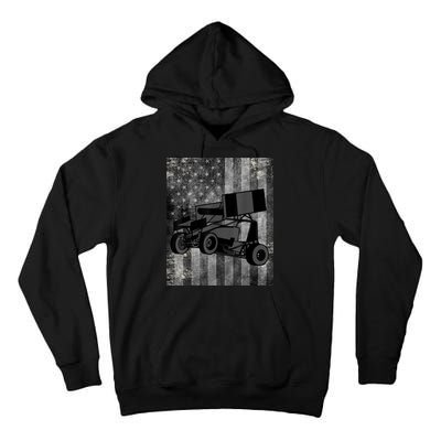 Sprint Car Racing Black Grey American Flag Dirt Track Cars Tall Hoodie