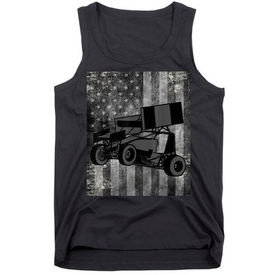 Sprint Car Racing Black Grey American Flag Dirt Track Cars Tank Top