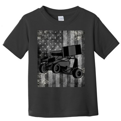 Sprint Car Racing Black Grey American Flag Dirt Track Cars Toddler T-Shirt