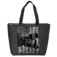 Sprint Car Racing Black Grey American Flag Dirt Track Cars Zip Tote Bag