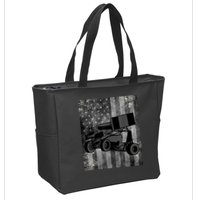 Sprint Car Racing Black Grey American Flag Dirt Track Cars Zip Tote Bag