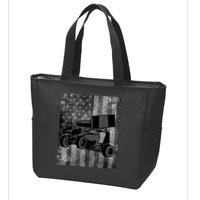 Sprint Car Racing Black Grey American Flag Dirt Track Cars Zip Tote Bag