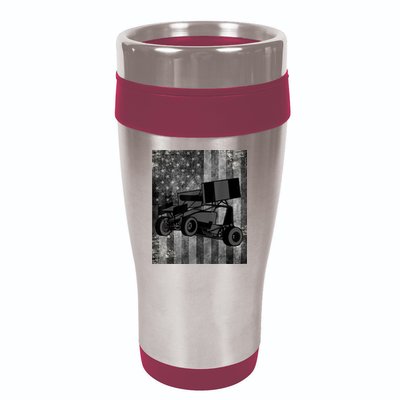 Sprint Car Racing Black Grey American Flag Dirt Track Cars 16oz Travel Tumbler