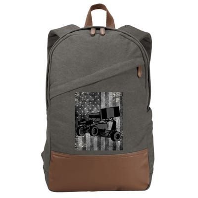 Sprint Car Racing Black Grey American Flag Dirt Track Cars Cotton Canvas Backpack