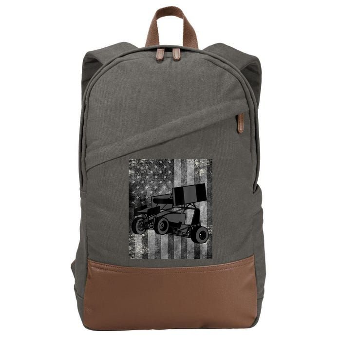 Sprint Car Racing Black Grey American Flag Dirt Track Cars Cotton Canvas Backpack