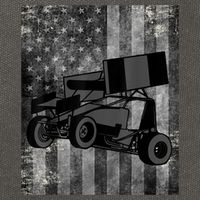 Sprint Car Racing Black Grey American Flag Dirt Track Cars Cotton Canvas Backpack