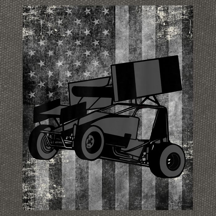 Sprint Car Racing Black Grey American Flag Dirt Track Cars Cotton Canvas Backpack