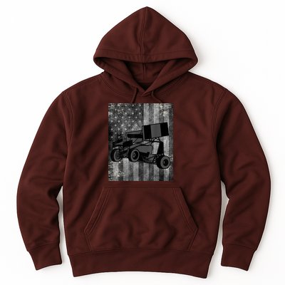 Sprint Car Racing Black Grey American Flag Dirt Track Cars Hoodie