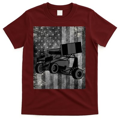 Sprint Car Racing Black Grey American Flag Dirt Track Cars T-Shirt