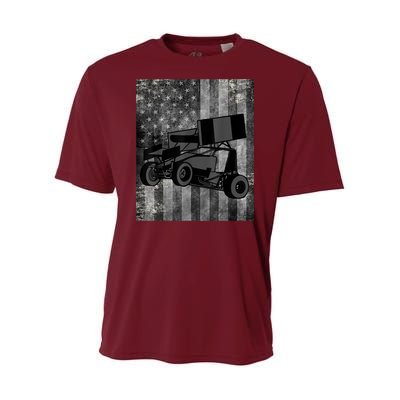 Sprint Car Racing Black Grey American Flag Dirt Track Cars Youth Performance Sprint T-Shirt