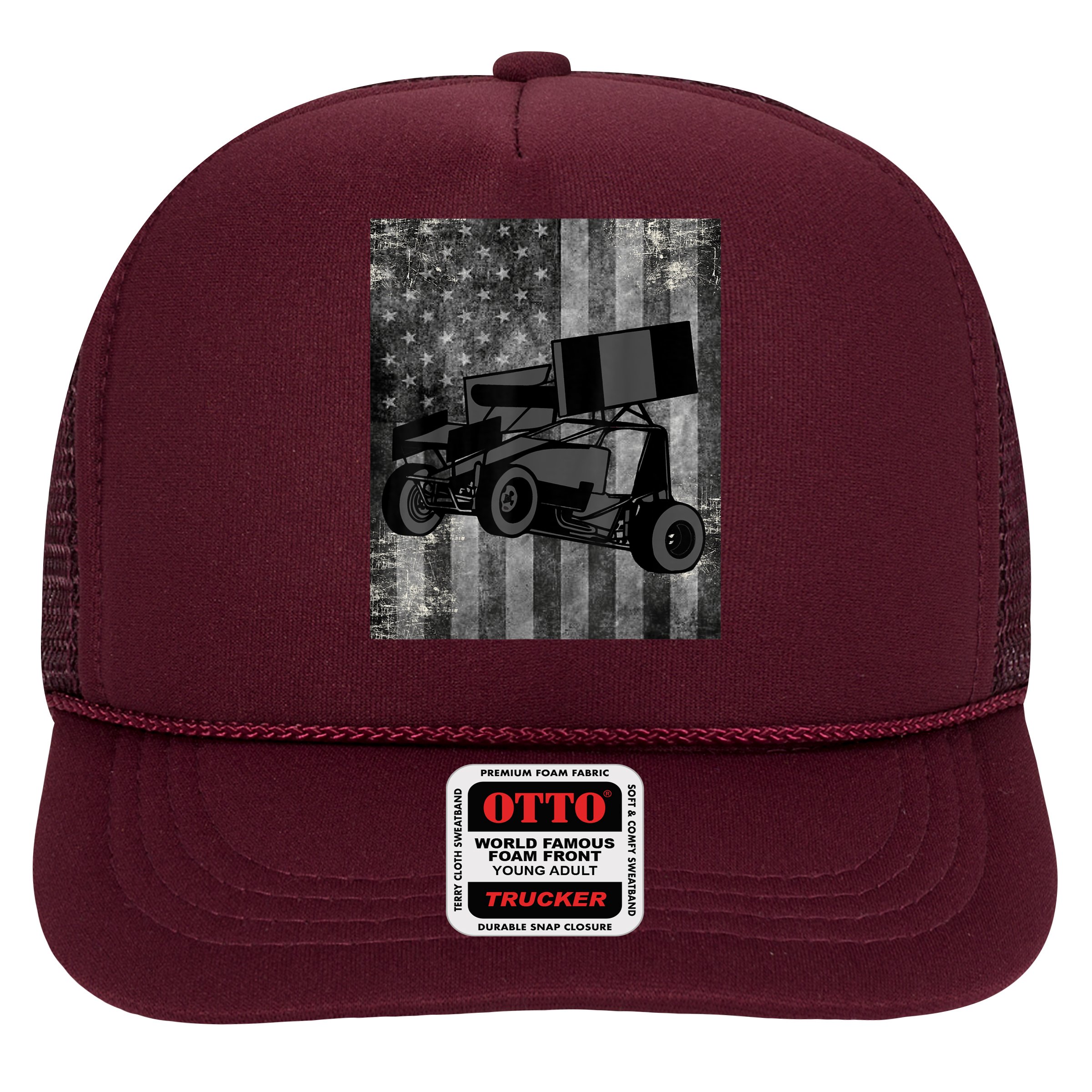 Sprint Car Racing Black Grey American Flag Dirt Track Cars Hat