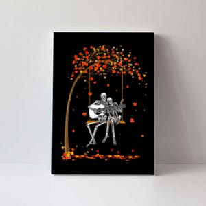 Skeleton Couple Rock On Autumn Tree Swing Playing Guitar Canvas