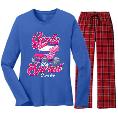 Sprint Car Racing Motorsports Dirt Track Cars Gift Women's Long Sleeve Flannel Pajama Set 