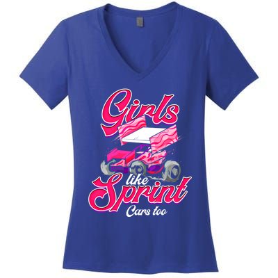 Sprint Car Racing Motorsports Dirt Track Cars Gift Women's V-Neck T-Shirt