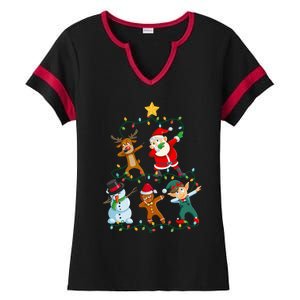 Santa Claus Reindeer Snowman Elf Dabbing Xmas Christmas Ladies Halftime Notch Neck Tee