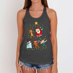 Santa Claus Reindeer Snowman Elf Dabbing Xmas Christmas Women's Knotted Racerback Tank