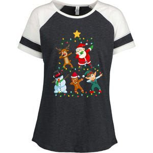 Santa Claus Reindeer Snowman Elf Dabbing Xmas Christmas Enza Ladies Jersey Colorblock Tee