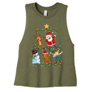 Santa Claus Reindeer Snowman Elf Dabbing Xmas Christmas Women's Racerback Cropped Tank