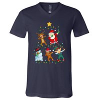 Santa Claus Reindeer Snowman Elf Dabbing Xmas Christmas V-Neck T-Shirt